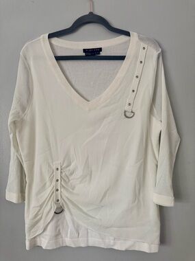 Ruby Cho V-Neck Long Sleeve Blouse with D-Ring Accents and Sculptural Ruching